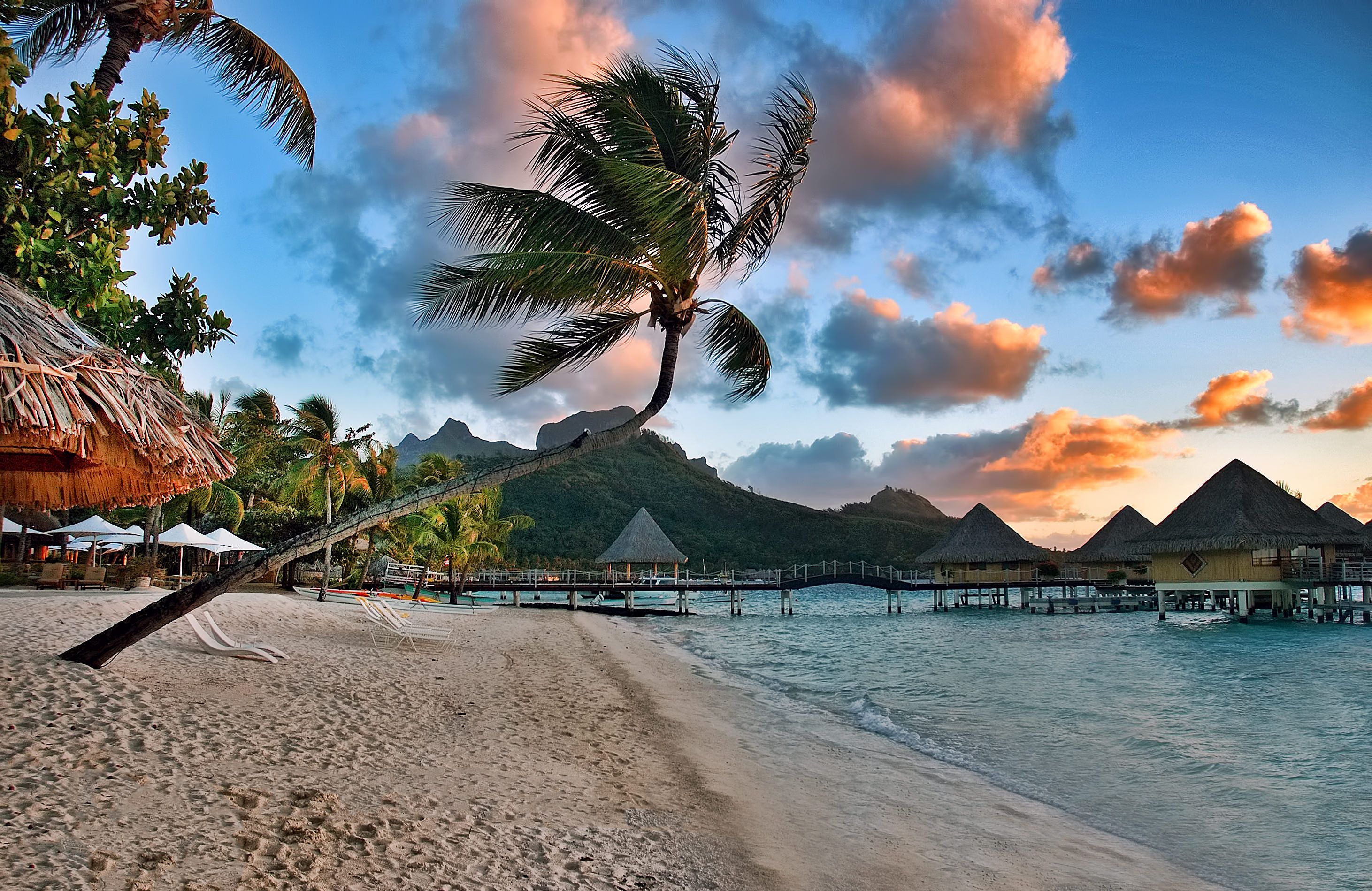 A beautiful Bora Bora island beach at sunrise