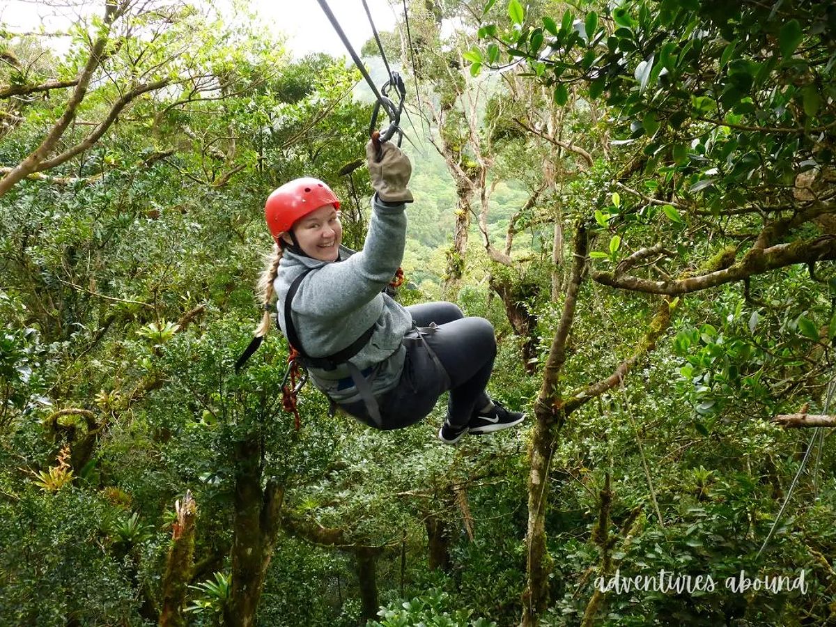 A girl ziplining in Costa Rica