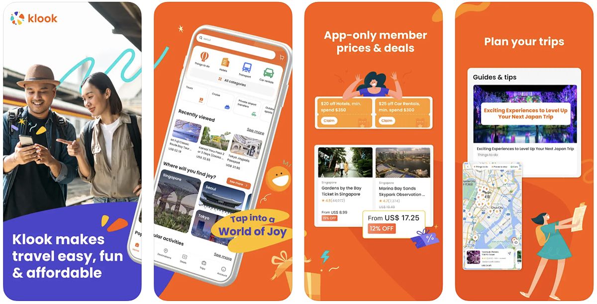 Klook trip planning app for booking travel experiences